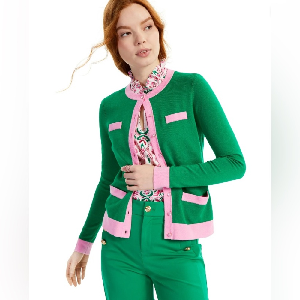 Charter Club • Women’s Color-blocked Cardigan • Green x Pink